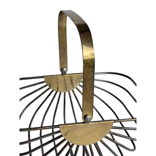 Metal Vintage Art Deco Style Wire Bread/Fruit Basket in Stainless Steel and Brass Plate Handle For Sale - Image 7 of 12