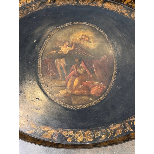 19th Century Painted Tole Tray on Stand For Sale - Image 11 of 12
