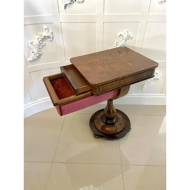 Brown Antique Victorian Burr Walnut Freestanding Sewing Table For Sale - Image 8 of 18