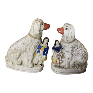 One Pair of Antique Staffordshire Dogs With Children