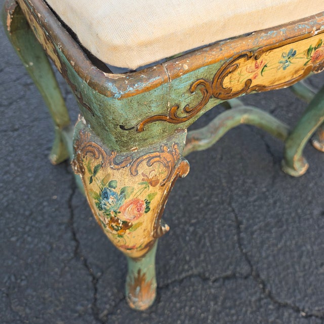 Antique Pair of Italian Venetian Rococo Revival Hand-Painted Polychrome and Parcel-Gilt Side Chairs With Floral Decoration, Circa 1920 For Sale - Image 4 of 13
