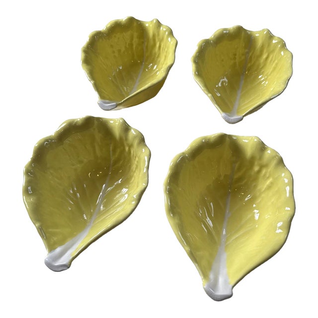 Vintage Secla Majolica Style Portugal Yellow Cabbage Ceramic Bowls-Set of 4 For Sale