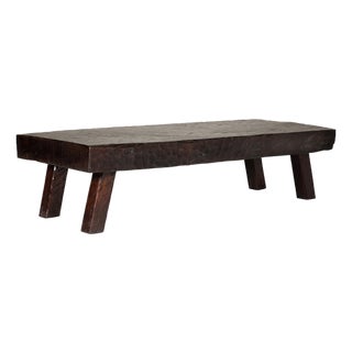 Rustic and Robust Coffee Table with Honeycomb Patterns and Dark Custom Finish For Sale