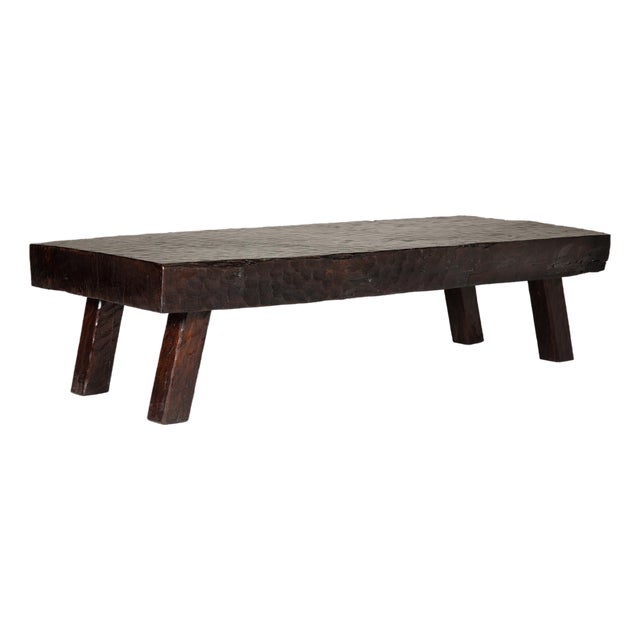 Rustic and Robust Coffee Table with Honeycomb Patterns and Dark Custom Finish For Sale