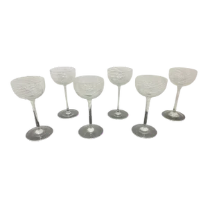 Vintage Hand Blown White Swirl Wine Glasses, Singed by Artist - Set of 6