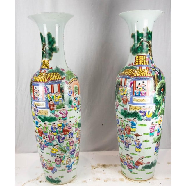 Gorgeous pair of chinese canton porcelain vases - good size at four feet tall - 122 cm - classic long necked amphora urn...