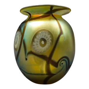 1995 Robert Eickholt Iridescent Gold Aurene Art Glass Sea Anemone Flower Vase