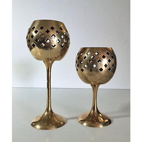 Vintage Brass Quatrefoil Cutout Tealight Candle Holders / Incense