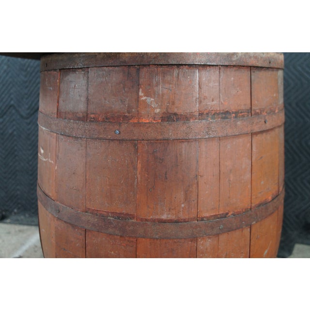 Antique Primitive Wood Metal Banded Coffee Grain General Store Barrel 33" For Sale - Image 10 of 11