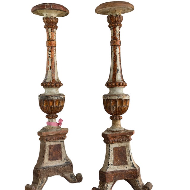 Italian 18th Century Italian Giltwood Cathedral Altar Candlesticks For Sale - Image 3 of 8