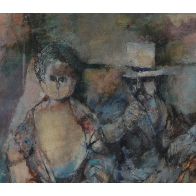 Moody figurative abstract expressionist painting of a Victorian couple with an angel by artist David Rosen (American,...