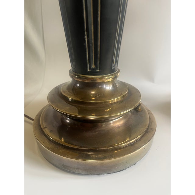 Brass 1970s Mid-Century Modern Candlestick Brass and Enamel Stiffel Table Lamps - Set of 2 For Sale - Image 8 of 12