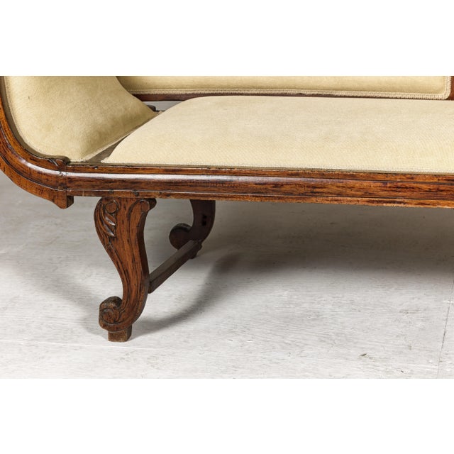 Wood Dutch Colonial Wooden Settee with Carved Crest and Out-Scrolling Arms For Sale - Image 7 of 12