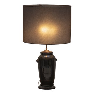 French Black Glazed Ceramic Table Lamp, 1970s For Sale