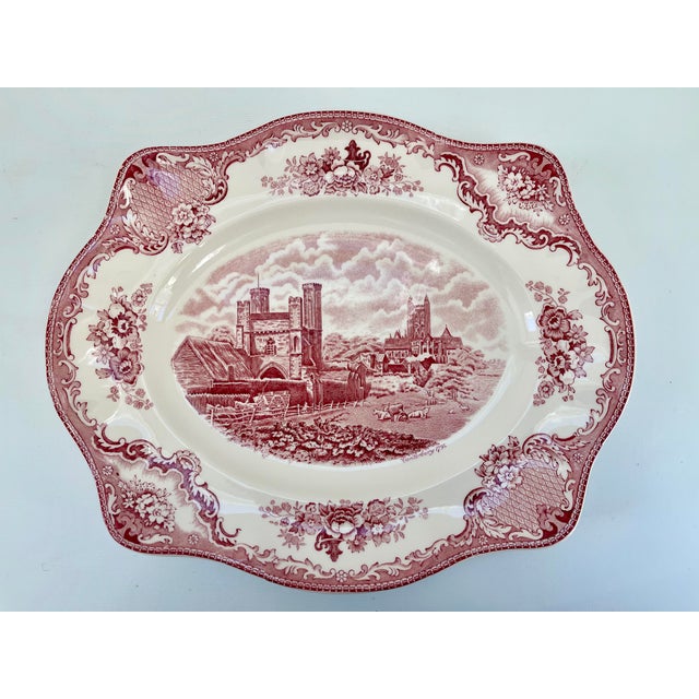 Vintage English Pink Old Britain Castles Johnson Brothers Serving Platter For Sale - Image 9 of 10