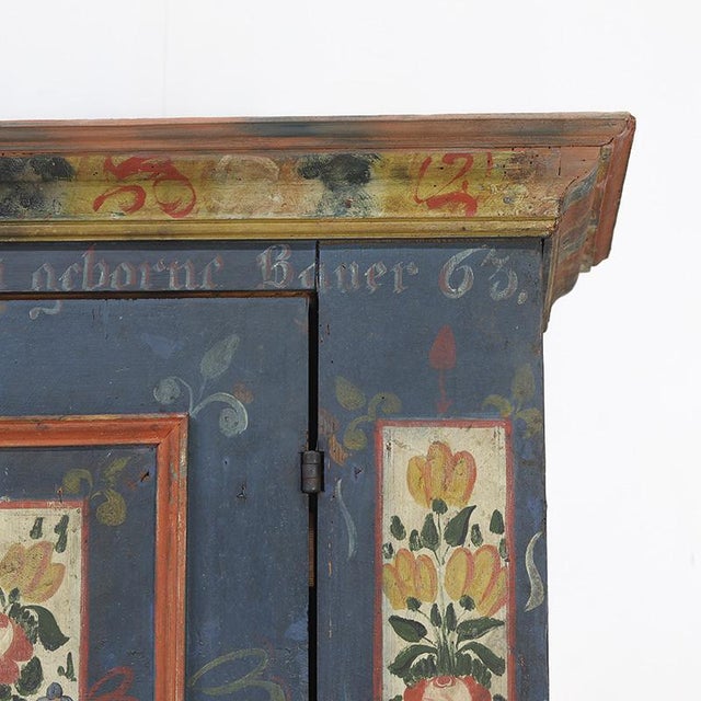 Antique Rustic Farmhouse Painted Bridal Cabinet, 1863 For Sale - Image 9 of 16