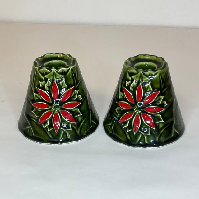 MidCentury Enesco Christmas Poinsettia Candle Holders a Pair. Chairish