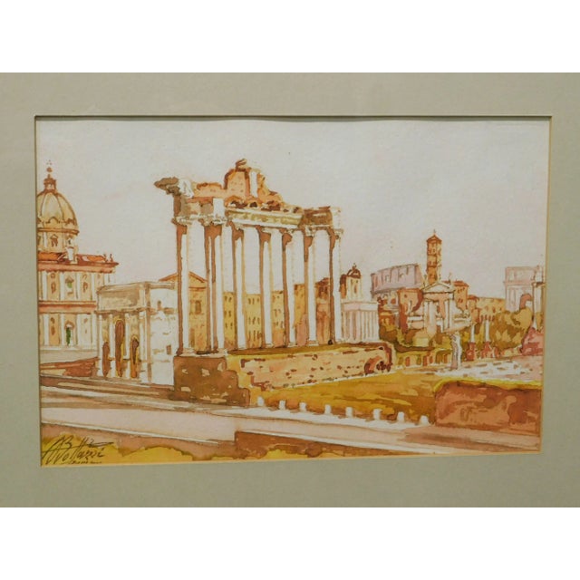 Vintage Roman Ruins Watercolor Painting Signed Bollazzi For Sale In Philadelphia - Image 6 of 13