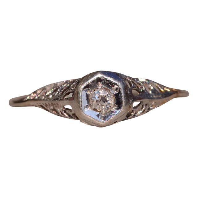 The Horton Neck: Antique Filigree Engagement Ring with Old Mine Cut Diamond For Sale