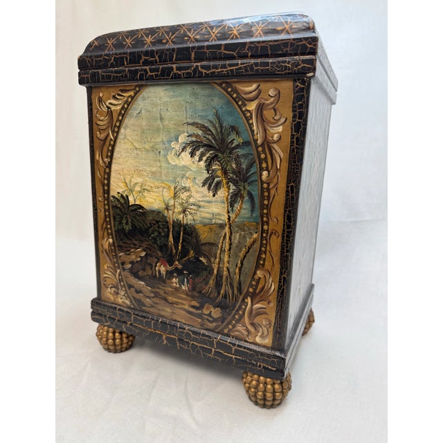 Spanish Colonial John Richard Hand Painted Rectangle Wooden Vase For Sale - Image 11 of 12
