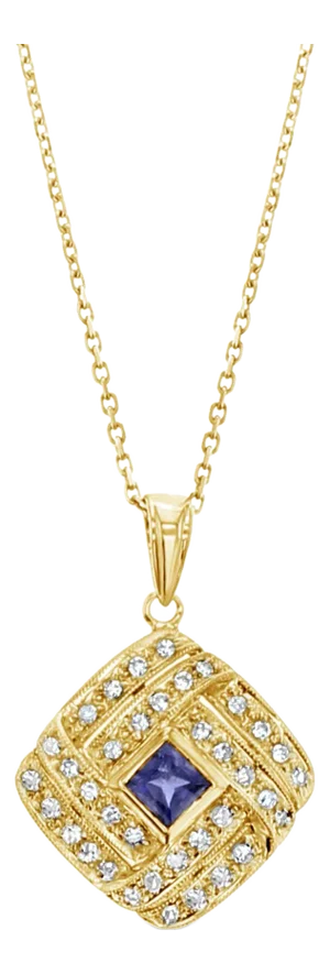 Iolite Diamond Pave Pendant .55cttw 14k Yellow or White Gold 16"