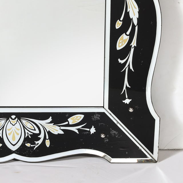 Glass Hollywood Shadow Box Mirror in Reverse Etched & Beveled Eglomise Detailing For Sale - Image 7 of 17