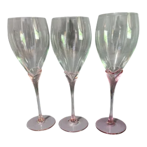 Late 20th Century Pink Flower Stem Mikasa Wine Glasses Goblets- Set of 3