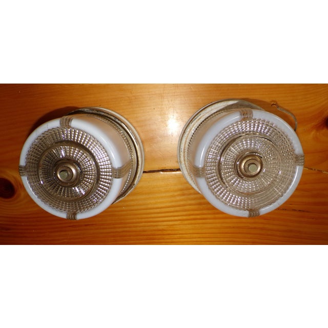 Art Deco Vintage Art Deco Round Ceiling Light Fixture Milk & Clear Glass Shade For Sale - Image 3 of 18