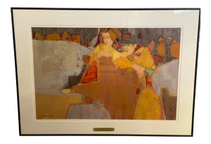"Friends" Contemporary Figurative Abstract Watercolor Painting by Mary Carlton A.W.S., Framed