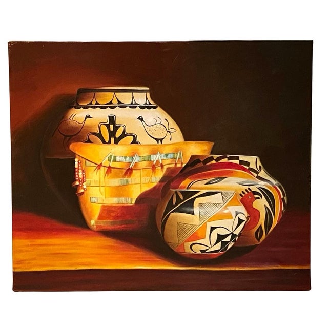 Textile Late 20th Century Original Painting Acoma Pottery and Medicine Bag Southwest Art For Sale - Image 7 of 7