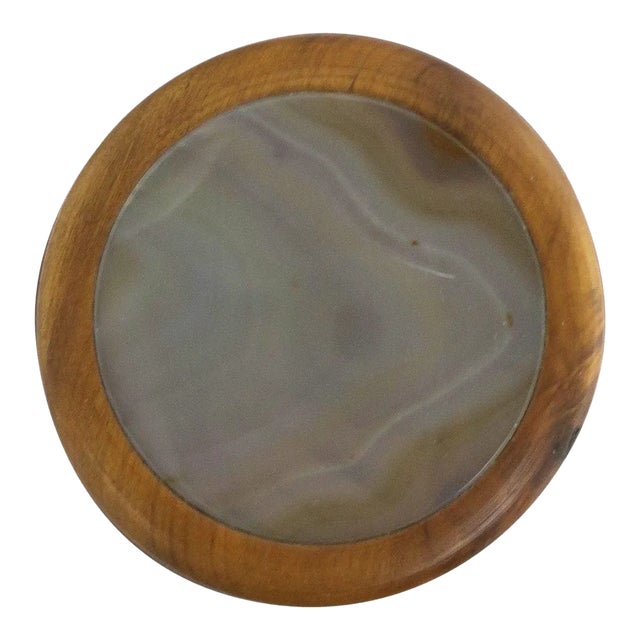Brazilian Agate Onyx and Wood Round Jewelry or Trinket Box, Brazil, 1980s For Sale
