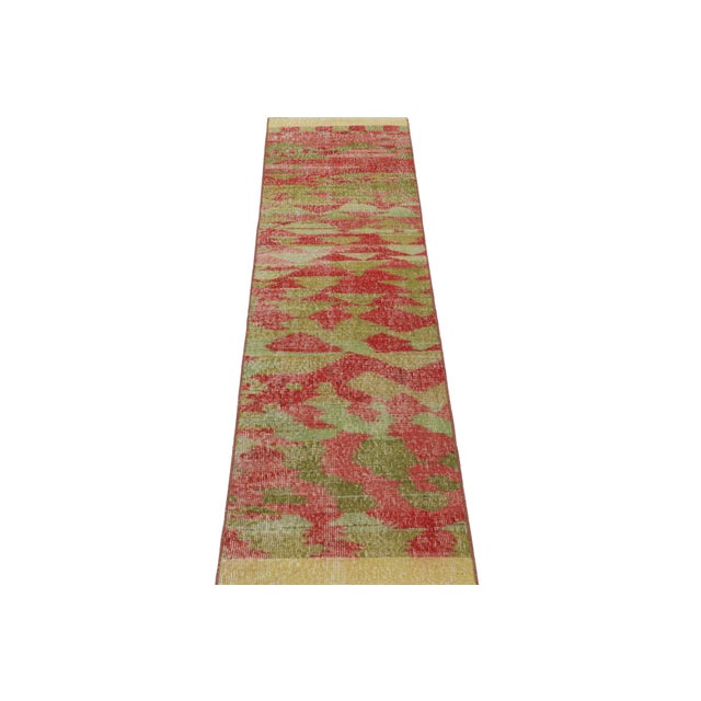 1960s Vintage Zeki Múren Runner With Green and Red Geometric Pattern From Rug & Kilim For Sale - Image 5 of 7