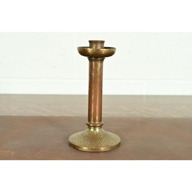 Roycroft Arts & Crafts Brass Finished Hammered Copper Candlestick For Sale - Image 13 of 13