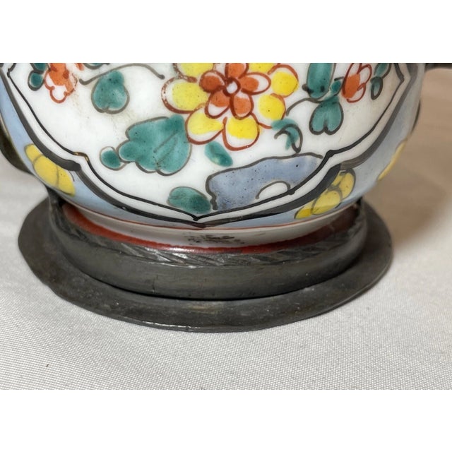 Rare Antique 18th Century French Pewter Porcelain Writing Inkwell Jar Stand For Sale - Image 10 of 11