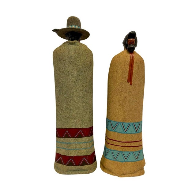 Vintage Large Native American Man & Woman Sand Folk Art Sculptures- a Pair For Sale In Atlanta - Image 6 of 9