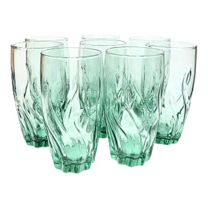 Wavy Green Sea Glass Tumblers- Set of Eight