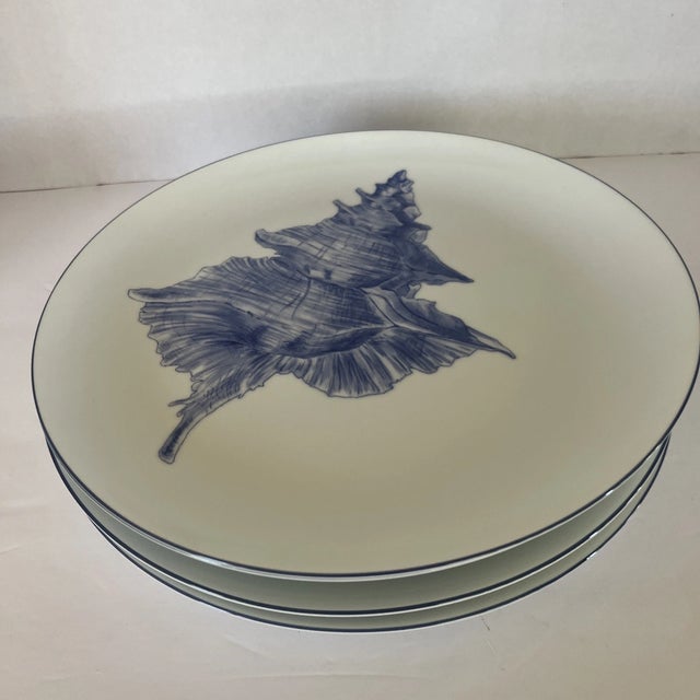 Vintage Mid-Century Modern Fitz & Floyd Coquille Coastal Seashell Blue Dinner Plate - Set of 4 For Sale In Phoenix - Image 6 of 6