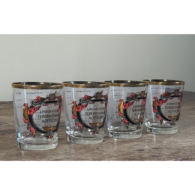 Libbey Glass Co. Vintage Apothecary Style Gilt Rim Glass Tumblers Liniment Terebinthinae - Set of 4 For Sale - Image 4 of 7