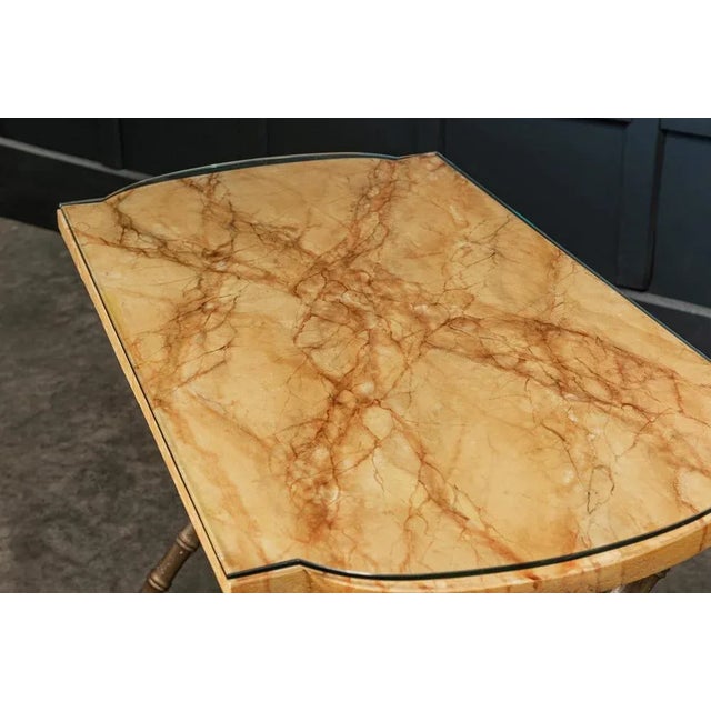 19th Century English Faux Marble, Glass and Faux Bamboo Side Table For Sale - Image 4 of 9