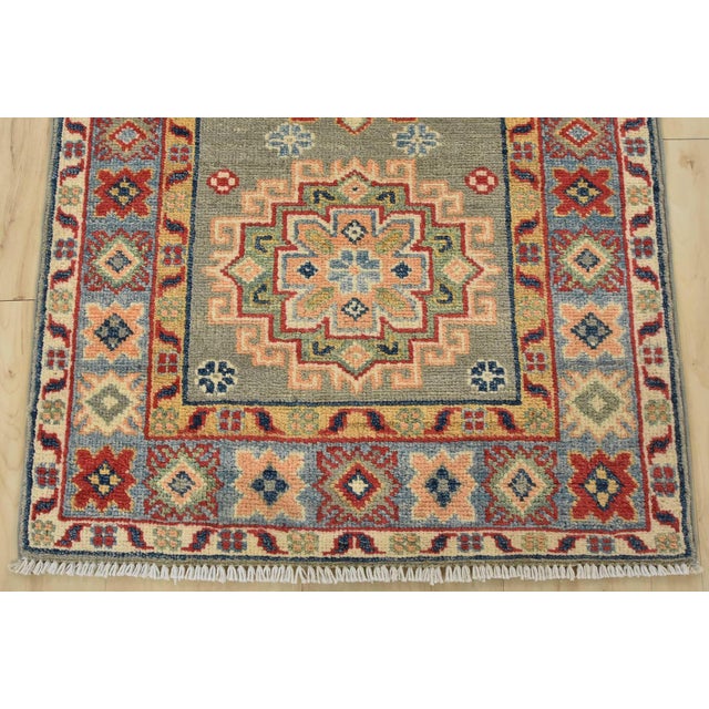 Textile Kazak Runner 2’1” X 5’7” Gray Wool Tribal Hand-Knotted Oriental Rug For Sale - Image 7 of 9