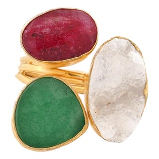 Divine Earth Triple Adjustable Gemstone Ring, Size 4 For Sale