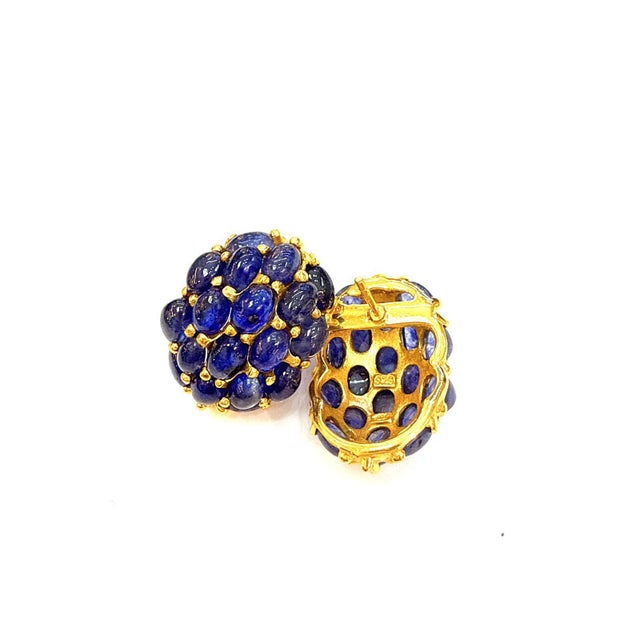 Gemstone Bochic “Orient” Vintage Retro Bubble Sapphire Earrings Set 18K Gold & Silver For Sale - Image 7 of 7