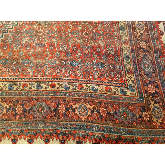 Persian 19th Century Persian Bidjar Rug, Hand-Knotted Wool, Herati Geometric Pattern, Ivory & Red, 10x14 For Sale - Image 3 of 18