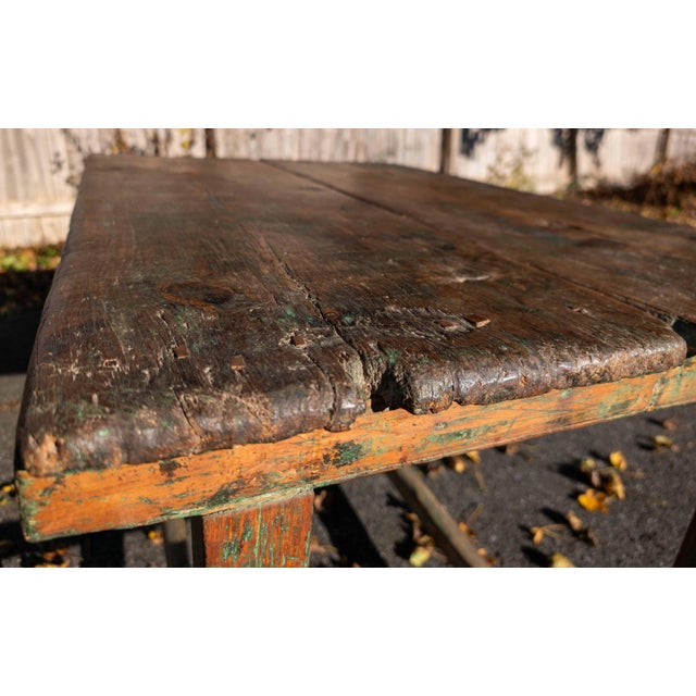 18th or 19th Century Rustic Primitive Farmhouse Table in Old Green Paint For Sale - Image 14 of 18