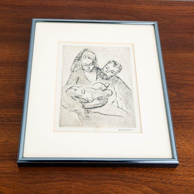 Paper Mid Century Modern Drypoint Etching George Constant Man Woman and Child Signed For Sale - Image 7 of 10