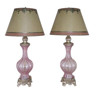 Pair of Vintage Murano Glass Table Lamps, Italy, Mid-20th Century For Sale