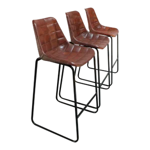 Set of Three Vintage Italian Steel and Iron Barstools With Leatherette Seats