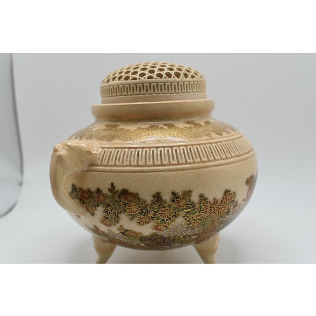 Ceramic Japanese Satsuma Tripod Flower Censer Meiji Period For Sale - Image 7 of 14