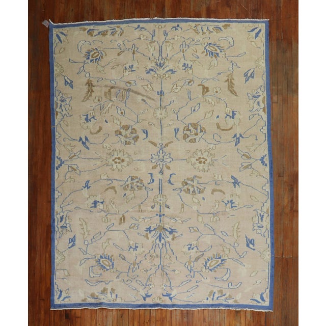 Royal Blue Beige Vintage Turkish Room Size Rug For Sale - Image 13 of 13