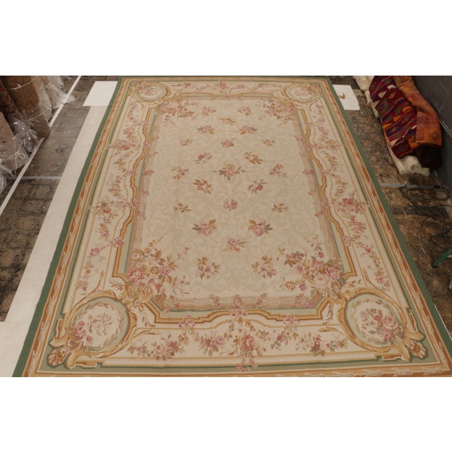 Traditional Rug & Kilim’s Aubusson Style Flat Weave in Beige, Brown and Pink Floral Pattern For Sale - Image 3 of 8